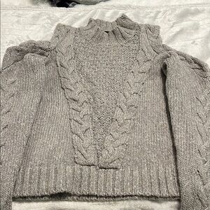 Aqua Gray Cable Knit Women's Sweater
